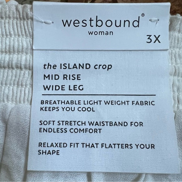 Westbound woman White The ISLAND Crop Pull-On Mid Rise Wide Leg Drawstring Pant - Picture 7 of 10
